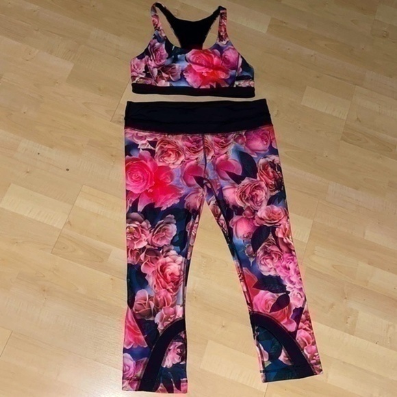Lululemon set top + inspire crop leggings 8 rose secret garden gently preloved - Picture 4 of 16